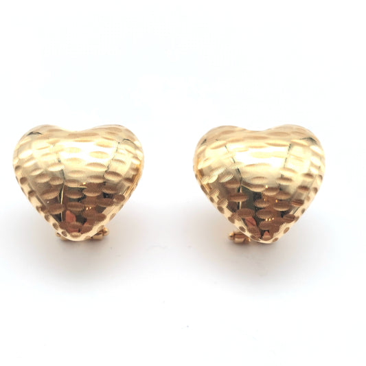 Orecchini a Lobo da Donna con Cuore Elettroformato 2° Misura, chiusura clips e perno, in Oro Giallo 18 KT. OR ORO021.