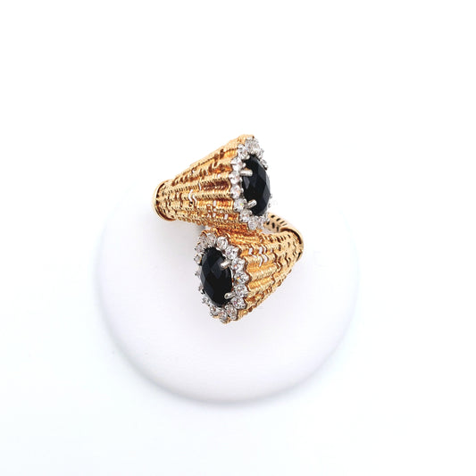 Anello da Donna con pietra nera idrotermale e zirconi bianchi in oro giallo 18 kt. AN-ORO057.